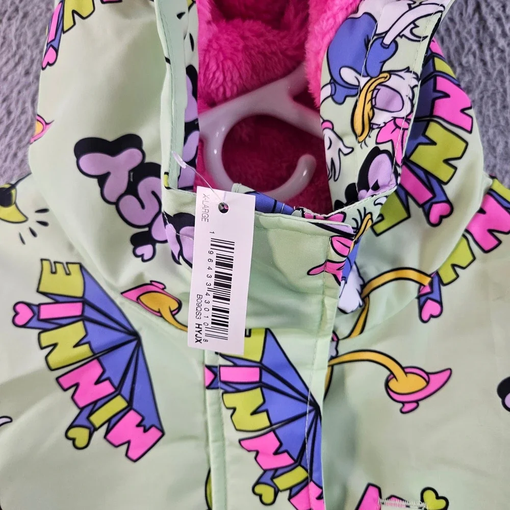 NEW Disney Minnie Mouse Daisy Duck Girls Hooded Jacket Light Green Pink XL 10 Yr